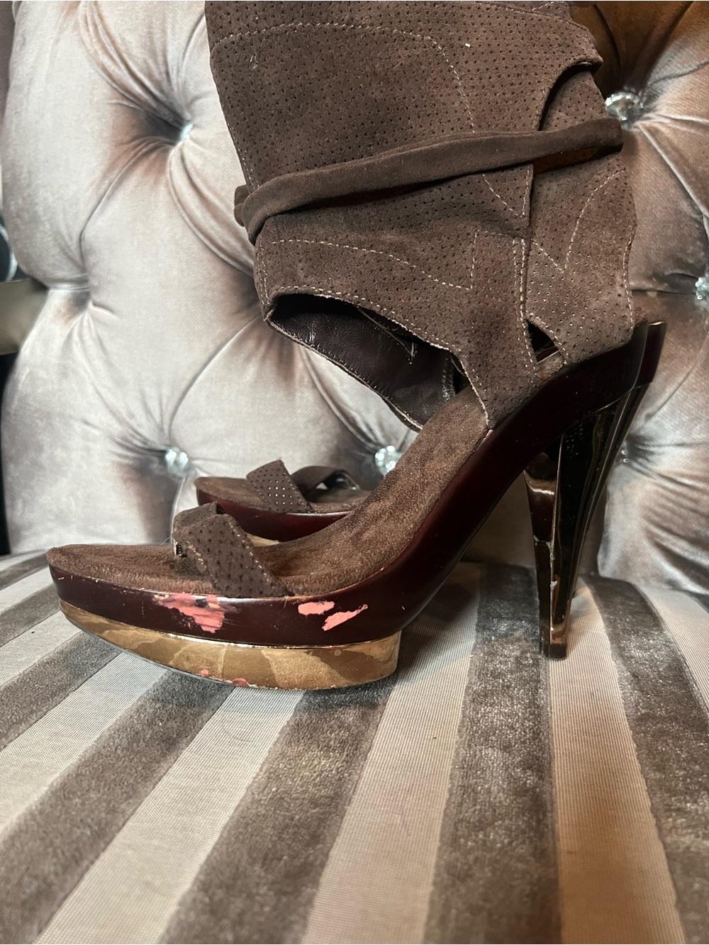 Luichiny Brown Suede Tie-Up Platform Heels Size 11 ✨ Statement Heels! 🤎